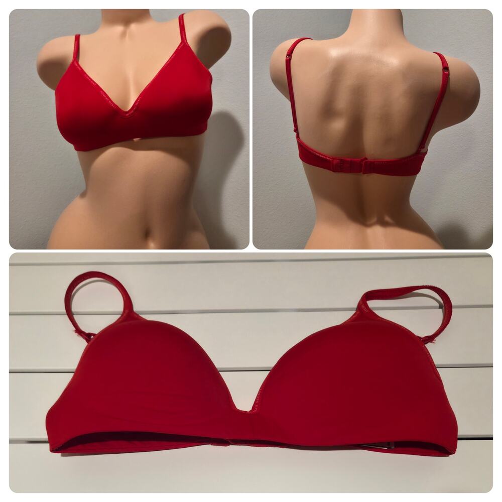 Victoria's Secret The T-Shirt Lightly Lined Wireless Bra Logo Piping Red 32C